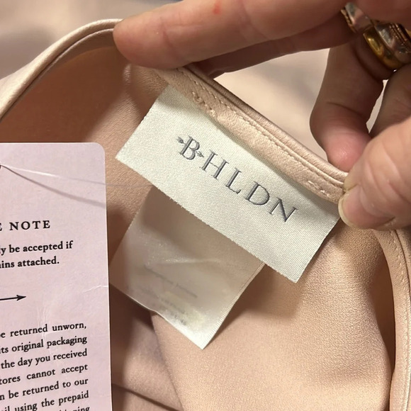 Anthropologie | BHLDN Blush One Shoulder Satin Dress with Side Slits US14 - Picture 9 of 10